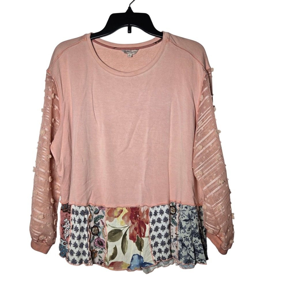 John Mark Floral Patchwork Long Sleeve Top Size‎ Large Mixed Media Boho Cottage